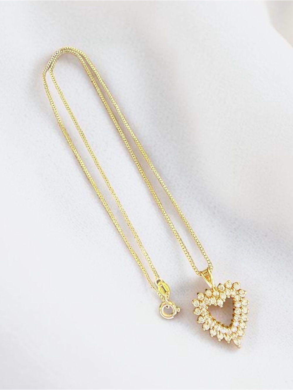 .925 Sterling Silver Gold-Tone Heart Pendant Necklace CZ 18” Chain 8.14g